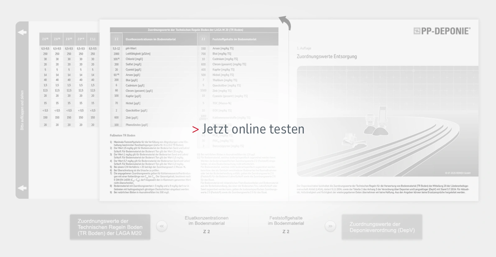Deponieschieber mit Daten Deponieverordnung und TR Boden online